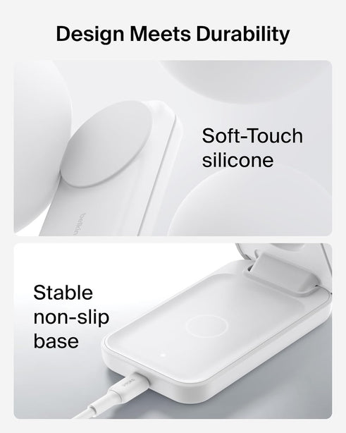 Belkin Qi2.2 25W 3-in-1 Wireless Charger Stand SQ White for Phone Watch Earbuds