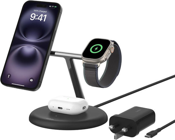 BELKIN QI2 3-IN-1 WIRELESS CHARGING STAND BLK