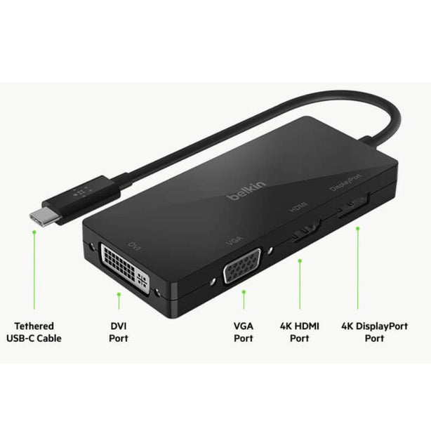 Belkin Avc003Btbk Usb-C To Hdmi Vga Dvi Display Port Adapter