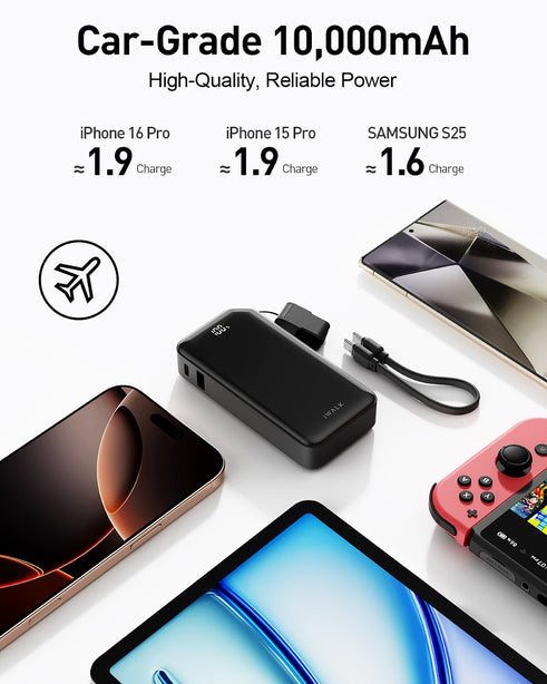 iWALK MacroGo 30W Portable Charger with Stand 10000mAh – Fast Charging Power Bank (UBM001)Black