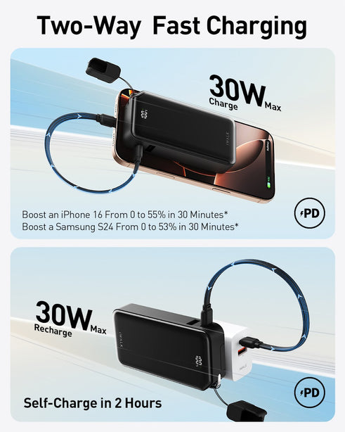 iWALK MacroGo 30W Portable Charger with Stand 10000mAh – Fast Charging Power Bank (UBM001)Black