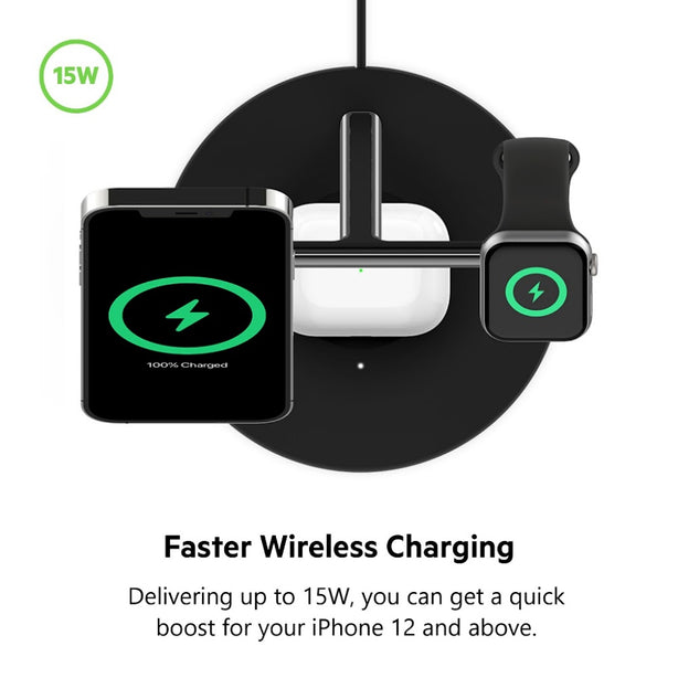 Belkin 3 In 1 Wireless Charging Pad With Magsafe Black