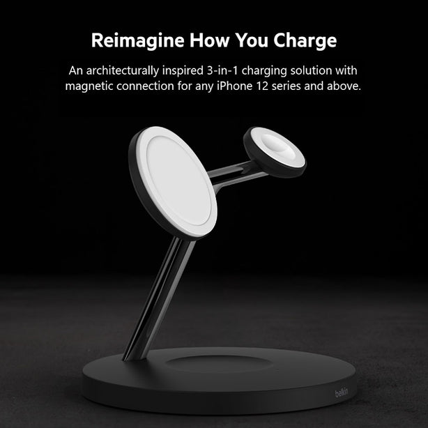 Belkin 3 In 1 Wireless Charging Pad With Magsafe Black