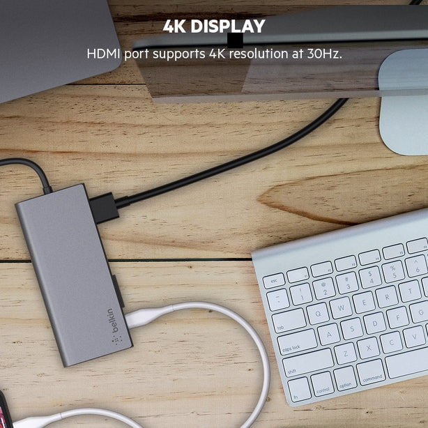 Belkin Usb-C Hub W Tethered Usb-C Cbl Hdmi Sd Slot