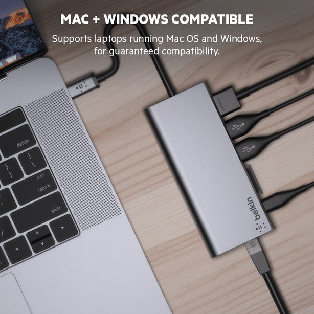 Belkin Usb-C Hub W Tethered Usb-C Cbl Hdmi Sd Slot