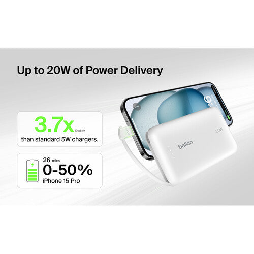 BELKIN POWER BANK 10K W/ CABLE WHITE PD 20W