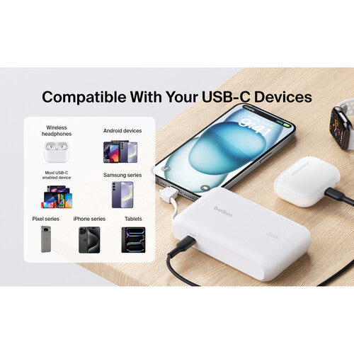 BELKIN POWER BANK 10K W/ CABLE WHITE PD 20W