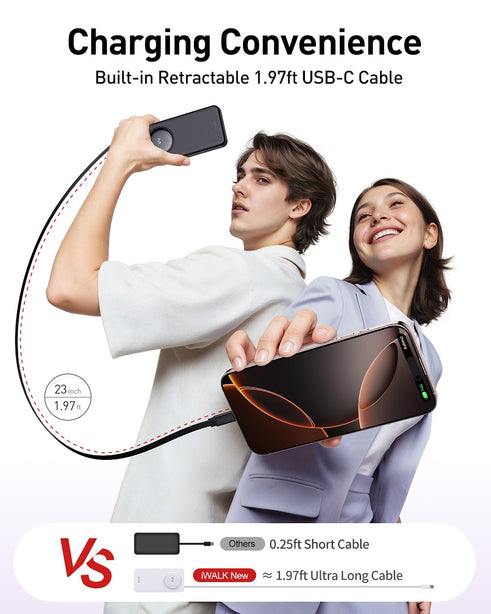 iWALK Linkpod Reel PD 30W with Retractable Type-C Cable (10,000mAh) Black