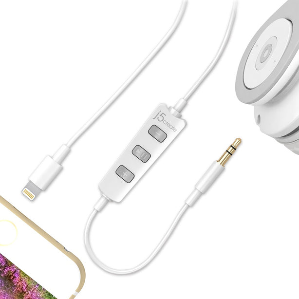 J5Create Lighting To Headphone Cable With HQ Amplifier White