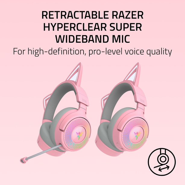 Razer Kraken Kitty V3 Pro Wireless RGB Gaming Headset with Kitty Ears Tri-Mode HyperSpeed Quartz Edition - FRML - RZ04-05170200-R3M1