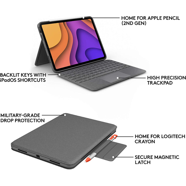 Logitech Folio Touch Backlit Keyboard Case With Trackpad For iPad Air (4th / 5th Gen)