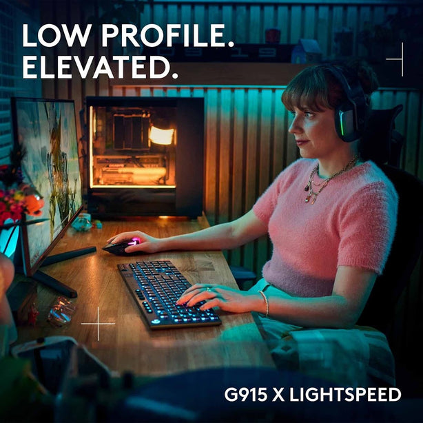 Logitech G915 X Lightspeed Black Kb Gl-Tactile – Ultra-Thin, Tri-Mode Wireless, Gl Switches, Aluminum Top Plate, Media Controls