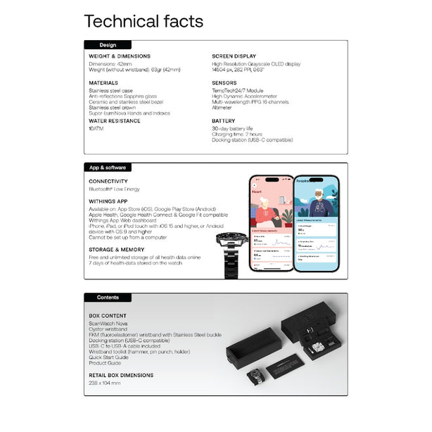 (No ECG Function) Withings Scanwatch Healthmaster HWA10 Hybrid Scanwatch Nova 42mm (Black)