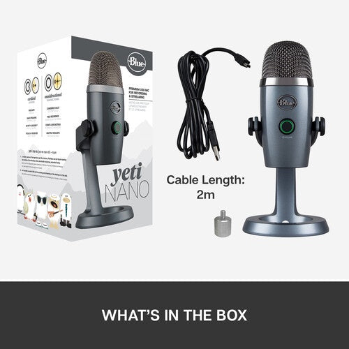 Logitech For Creators Blue Yeti Nano Premium USB Mic for Recording, Streaming, Gaming, Podcasting on PC and Mac, Condenser Microphone with Blue VO!CE Effects, Cardioid and Omni, No-Latency Monitoring