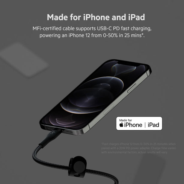 Belkin Usb-C To Lighting, Braid Sil, 1M, Black Magnetic Management