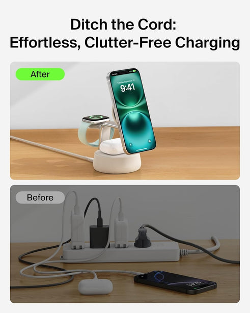 Belkin Qi2.2 25W 3-in-1 Wireless Charging Stand Sand Color for Phone Watch Earbuds
