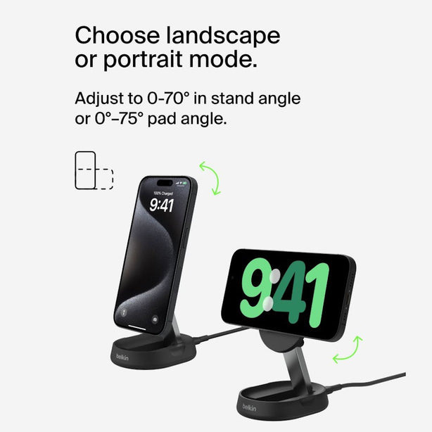 Belkin Qi2 15W Wireless Charging Travel Stand – Black