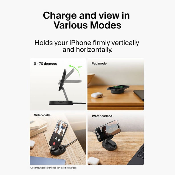 Belkin Qi2 15W Wireless Charging Travel Stand – Black