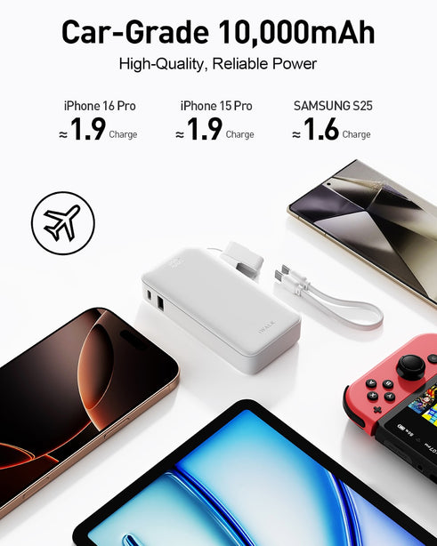 iWALK MacroGo 30W Portable Charger with Stand 10000mAh – Fast Charging Power Bank (UBM001)White