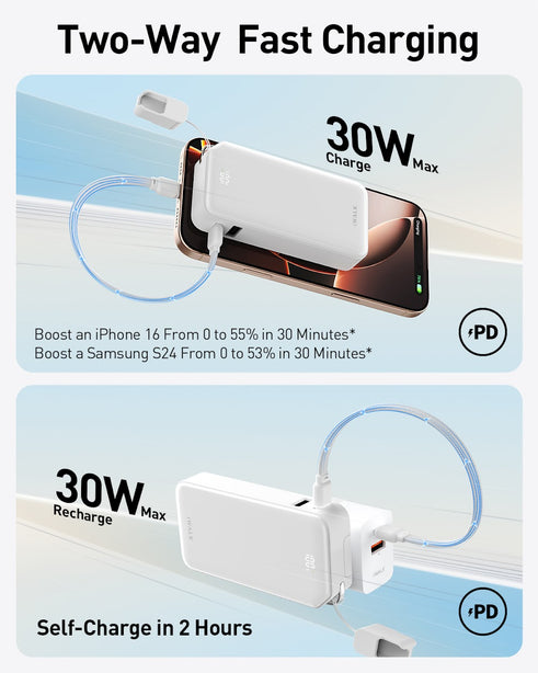 iWALK MacroGo 30W Portable Charger with Stand 10000mAh – Fast Charging Power Bank (UBM001)White