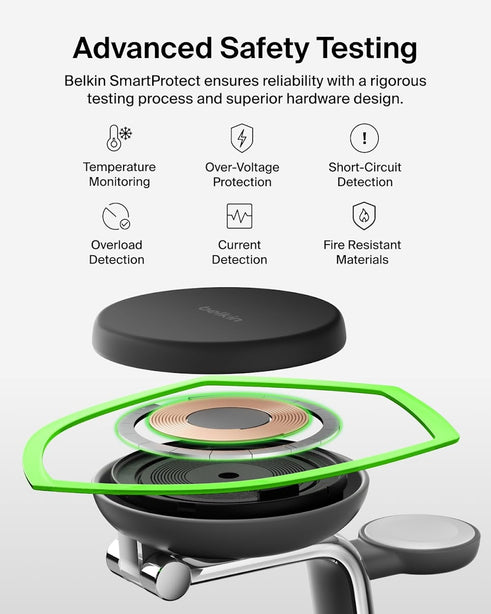 Belkin Qi2.2 25W 3-in-1 Wireless Charging Stand Charcoal Black for Phone Watch Earbuds