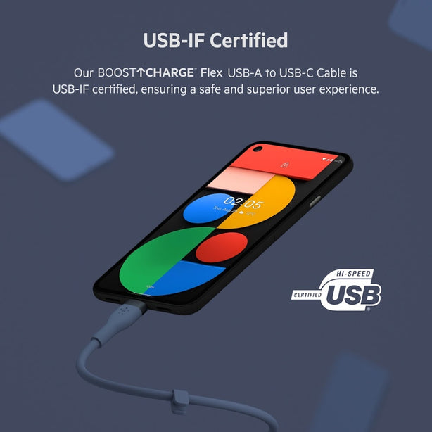 Belkin Usb-A To Usb-C, Silicone, 1M, Blue