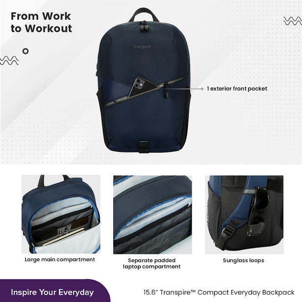 Targus Transpire Compact Everyday Backpack – Black Iris (Blue)