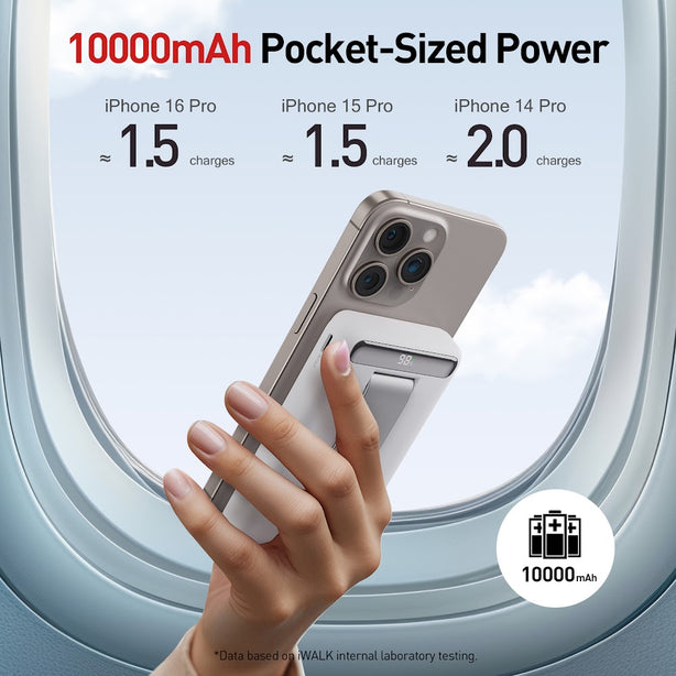 iWALK Power Stand 10000mAh Magnetic Wireless Fast Charger with Adjustable Stand – 15W Qi2 + 20W PD (MXB014)White