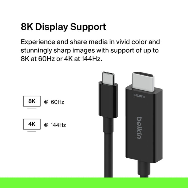 Belkin 3.0 Usb-C To Hdmi 2.1 Cable 2M Black