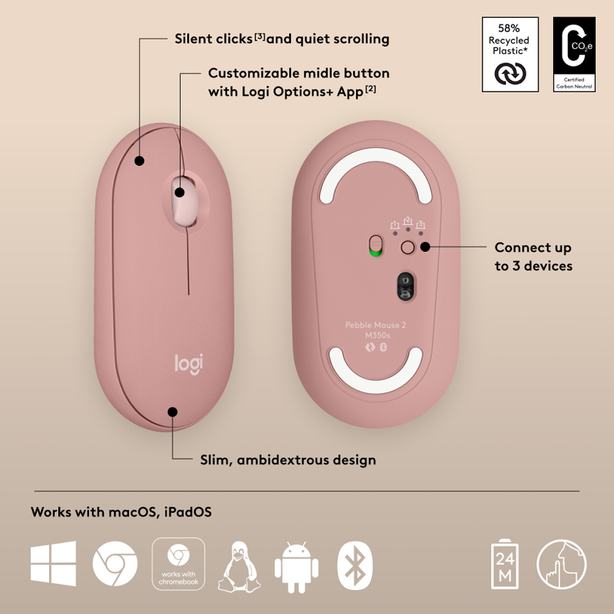 Logitech Pebble Mouse 2 M350S - Tonal Rose