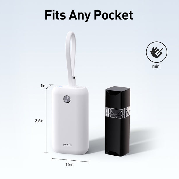 iWALK PowerMini 10000mAh Ultra-Compact Power Bank with Built-in Type-C Cable – 22.5W Fast Charging (UBP001)White