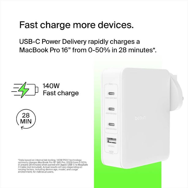 Belkin Pro 3X Usb-C 1X Usb-A Gan Charger 140W