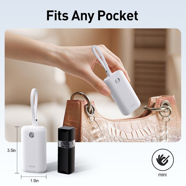 iWALK PowerMini 10000mAh Ultra-Compact Power Bank with Built-in Type-C Cable – 22.5W Fast Charging (UBP001)White