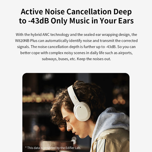 Edifier W820Nb Plus Active Noise Cancellation Hi Res Wireless Headphone Ivory