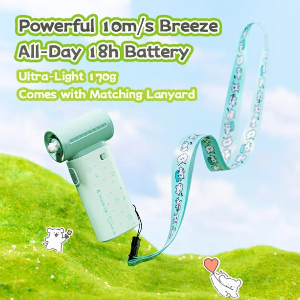 JISULIFE Handheld Fan LIFE9 5000mAh Mini Portable Fan 10m/s Strong Wind Compact Rechargeable – Green Maltese
