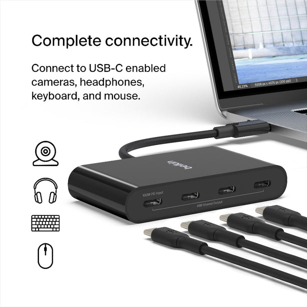 Belkin Usb-C 4-Port Hub W Power Pass-Thru 100W