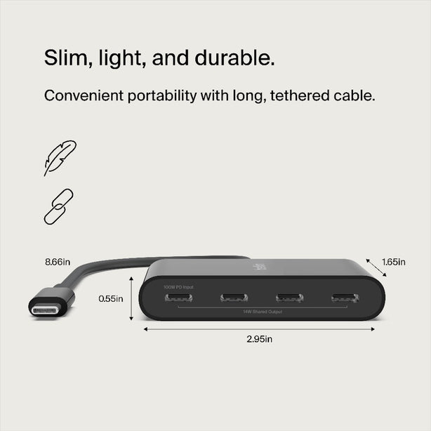 Belkin Usb-C 4-Port Hub W Power Pass-Thru 100W