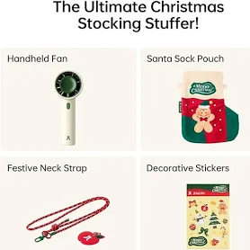 JISULIFE Handheld Fan LIFE10S Christmas Edition 5000mAh Mini Portable Fan 5-Speed Strong Wind 5.7m/s Rechargeable USB Fan with LED Display & Safety Lock
