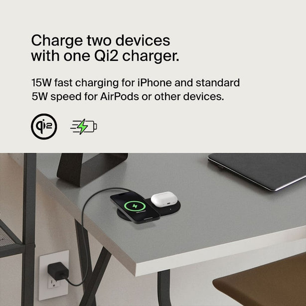 Belkin Qi2 2-in-1 Wireless Charging Pad – White