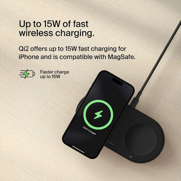 Belkin Qi2 2-in-1 Wireless Charging Pad – White