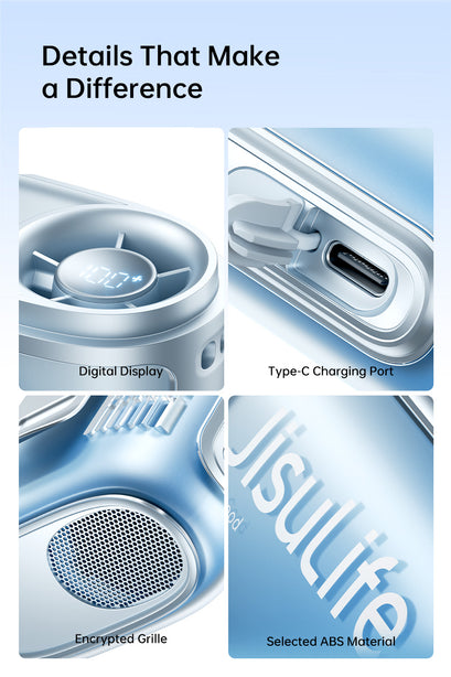 JISULIFE Neck Fan Life 5 4500mAh Battery Mini Portable Rechargeable 100 Gears Strong Wind Bladeless USB Fans with Strap for Outdoor
