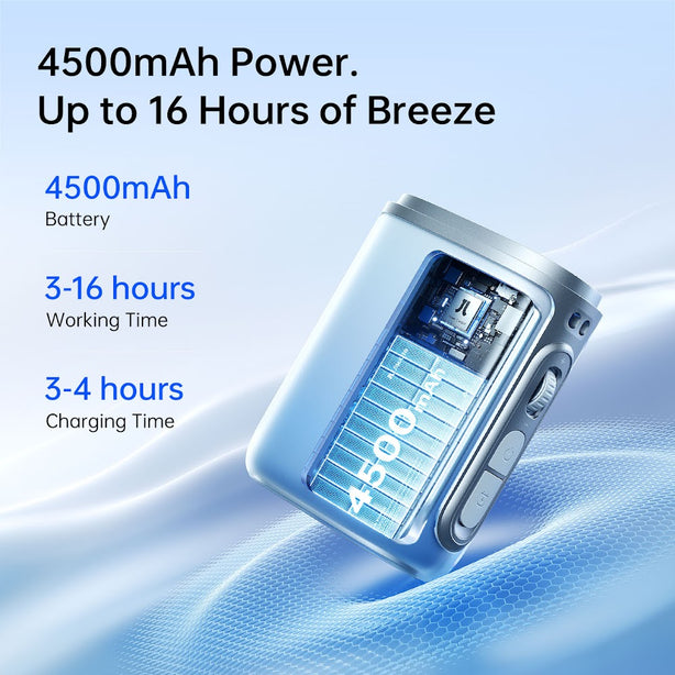 JISULIFE Neck Fan Life 5 4500mAh Battery Mini Portable Rechargeable 100 Gears Strong Wind Bladeless USB Fans with Strap for Outdoor