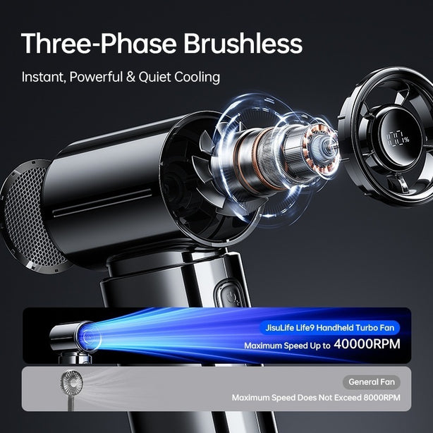 JISULIFE 9S Pro Handheld Turbo Fan | Chrome Mirror LED Display | Ultra Strong Wind | Pocket Size Portable Cooling Fan