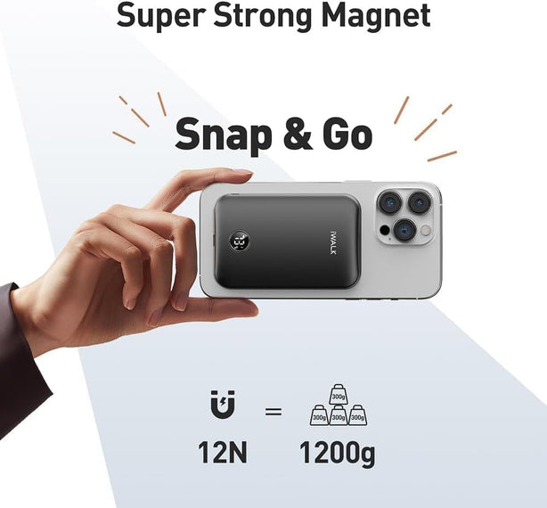 iWALK PowerGrip 5000mAh Slim Magnetic Wireless Power Bank for iPhone – Compact Charger (MXB008) Black