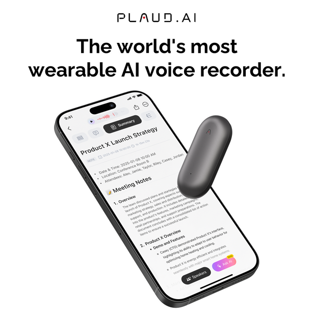 PLAUD NotePin Wearable AI Voice Recorder -Transcribe & Summarize with AI. Support 112 Languages(Full Accessories Bundle)