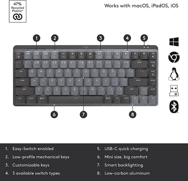 Logitech Mx Mechanical Mini Wireless Keyboard Graphite