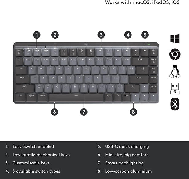 Logitech Mx Mechanical Mini Wireless Keyboard Graphite