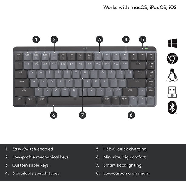 Logitech Mx Mechanical Mini Wireless Keyboard Graphite