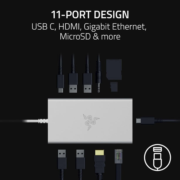Razer Usb C Dock - 11-In-1 Multiport Adapter (Mercury Edition) - Frml Packaging
