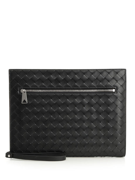 Bottega Veneta Woven Document Holder With Strap - Black